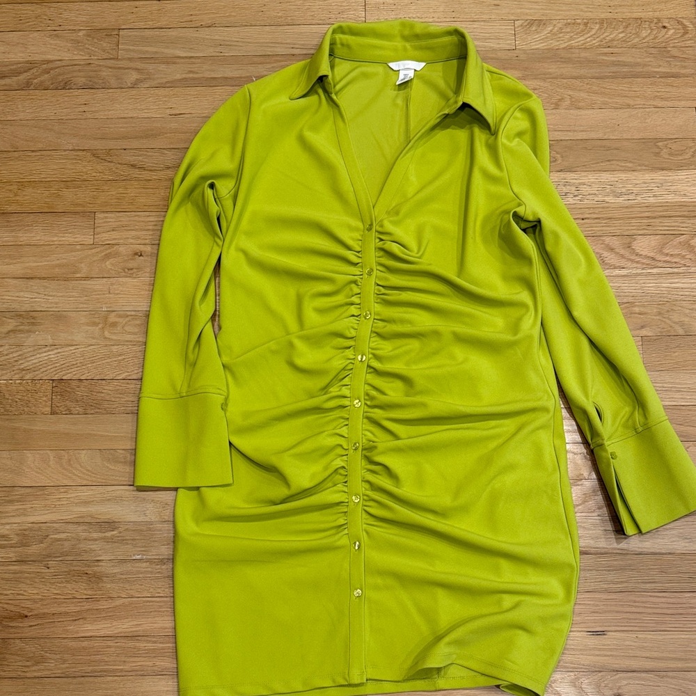 Neon Lime Green H&M Ruched Shirt Dress